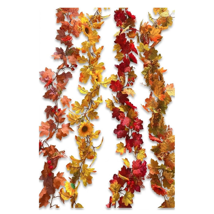 5.7 ft Artificial Fall Maple Leaf & Sunflower Garlands - Assorted Autumn Styles, Wholesale