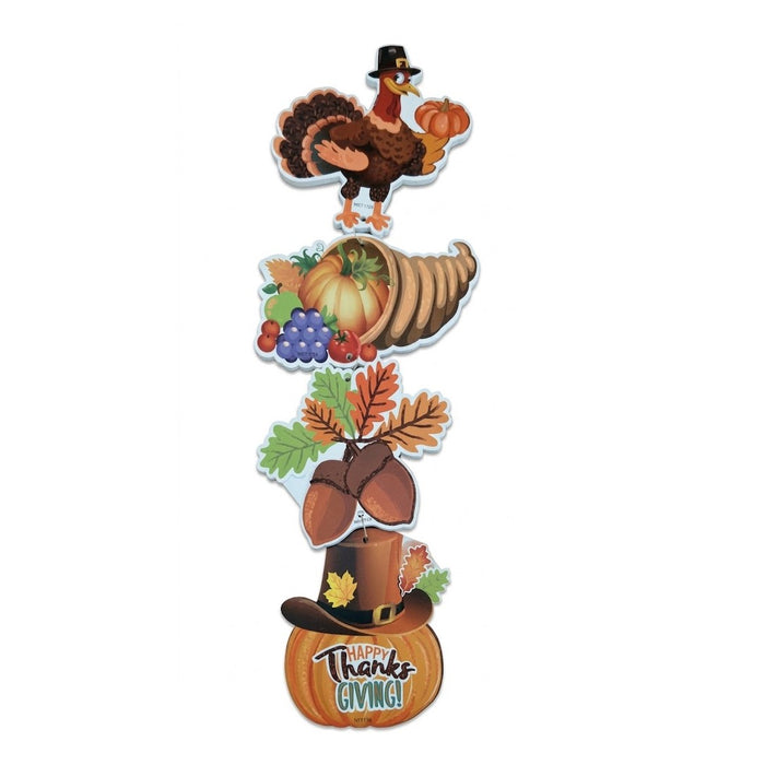 8" x 24" Happy Thanksgiving 4-Tier Vertical Foam Hanging Wall Decor - Turkey & Pilgrim Hat Banner, Wholesale