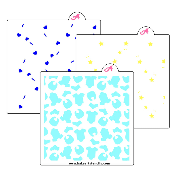Baby Clothes Pattern Stencil Set bakeartstencil