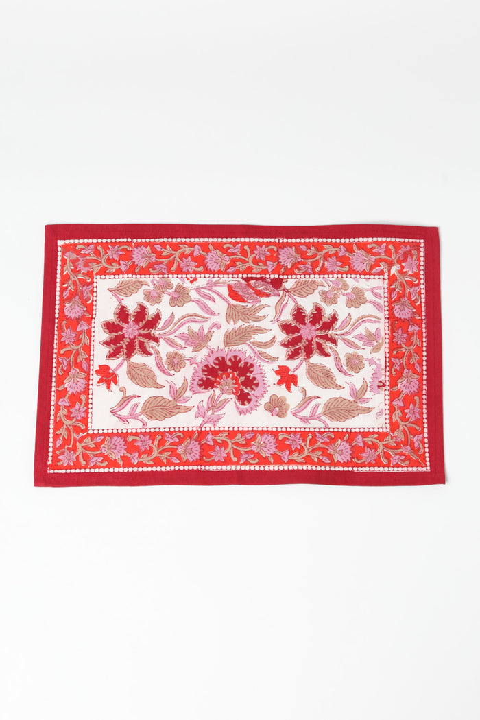 Block print placemat in garnet