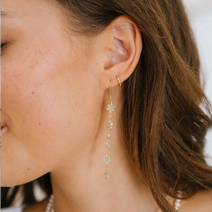 Blossom Earrings, on ear close-up