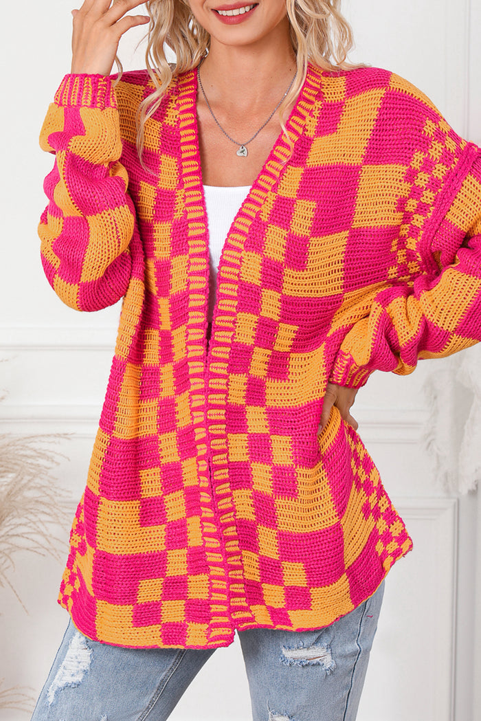 Cardigan en tricot multicolore à motif à carreaux mélangés ouvert sur le devant-A WOMAN WE LOVE