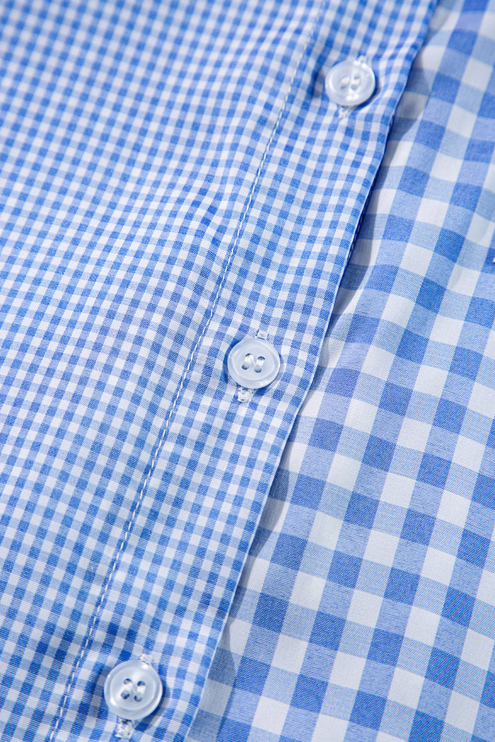 Chemise à manches longues boutonnée en patchwork à carreaux et rayures bleu ciel-A WOMAN WE LOVE