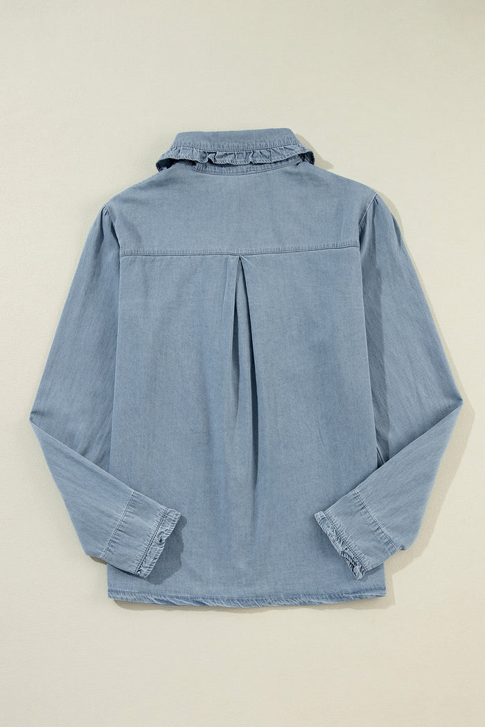 Chemise Chambray Col Rabattu Bleu Crépuscule *