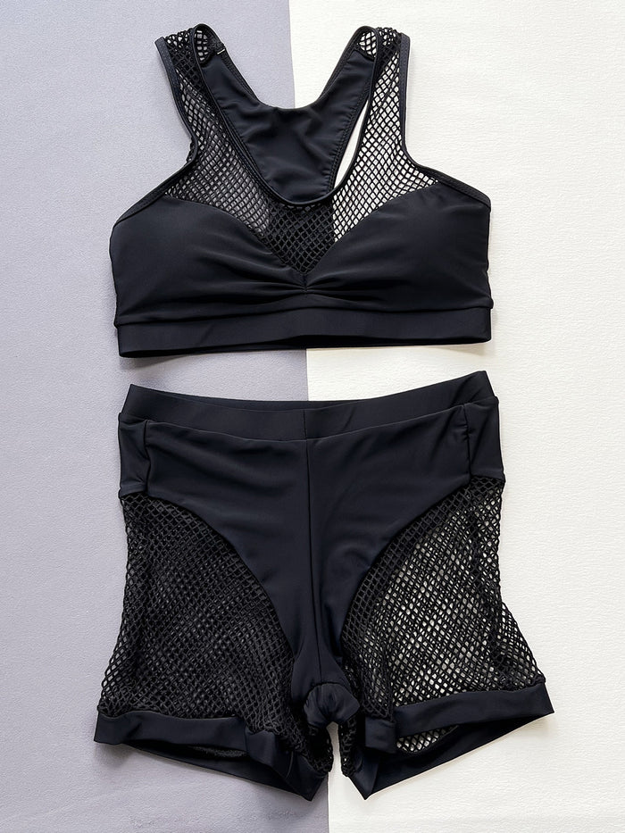 Chic Openwork Sleeveless Top and Shorts Swim Set