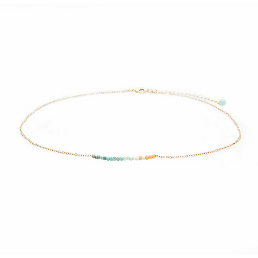 "Create Your Own Sunshine" Goddess Necklace, flat lay gold chain
