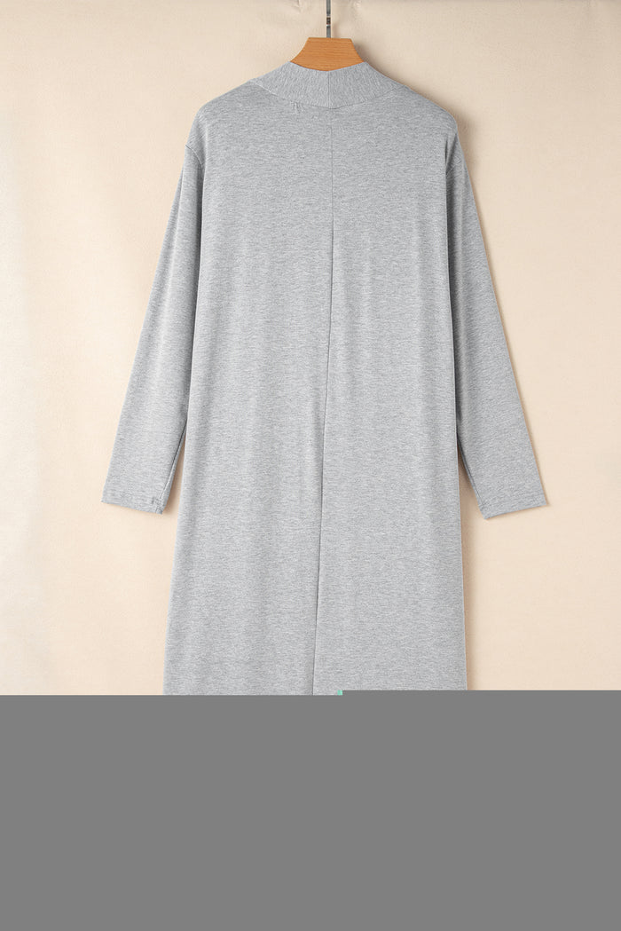 Ensemble de salon avec cardigan long fendu et pantalon slim gris clair-A WOMAN WE LOVE