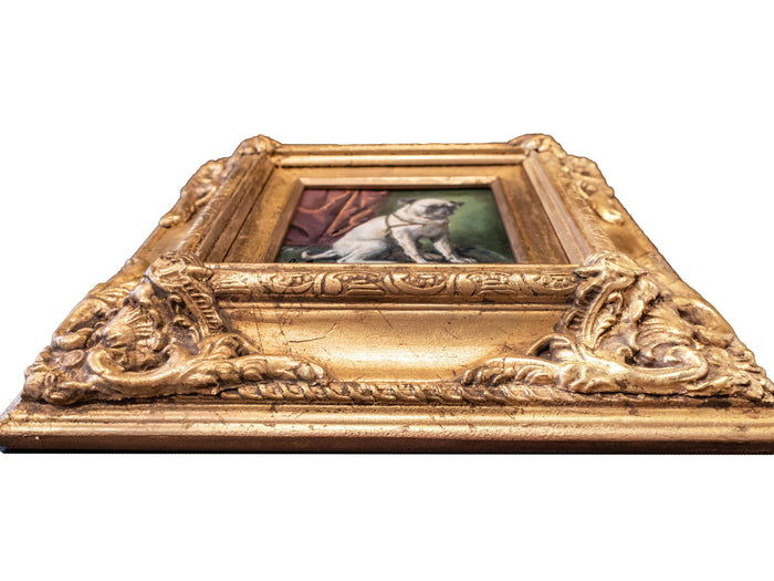 Gold Framed Oil Painting Pug Dog Antique Style Hand Painted Paintings And Art