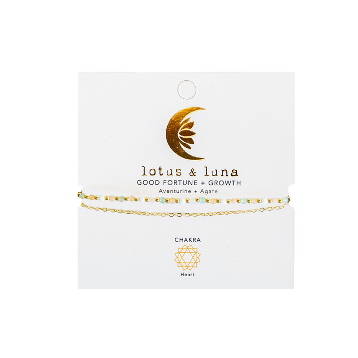 Good Fortune + Growth 2mm Layered Healing Bracelet, on card