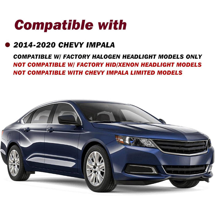 Headlights for 2014-2020 Chevy Impala All Black Housing (Left and Right)