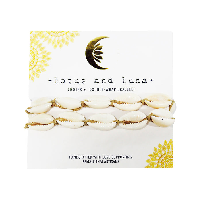 Hemp Cowry Shell Necklace, on brand card
