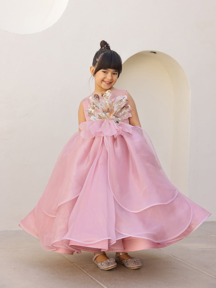 JANYAS CLOSET Amara Pink Petal Sequin Gown