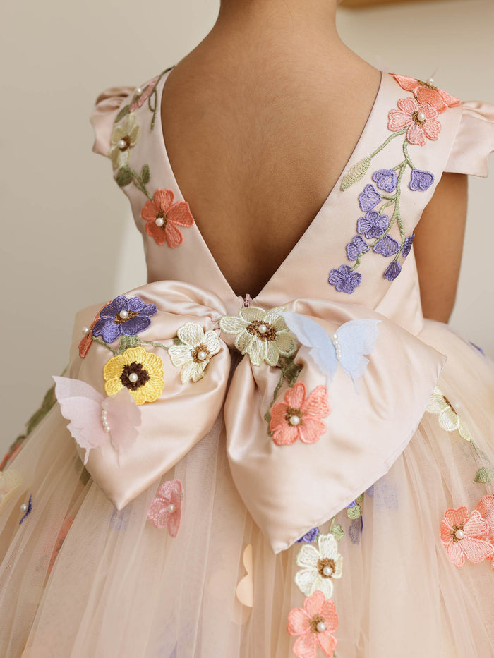 JANYAS CLSOET Peach Symphony Tulle Dress with 3D flowers