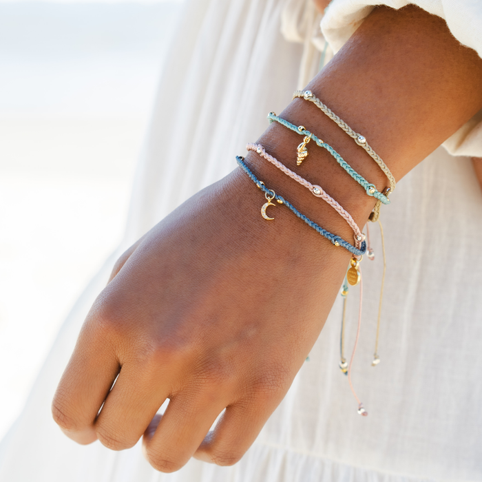 Midnight Moon Braided Charm Bracelet, stacked on back of hand