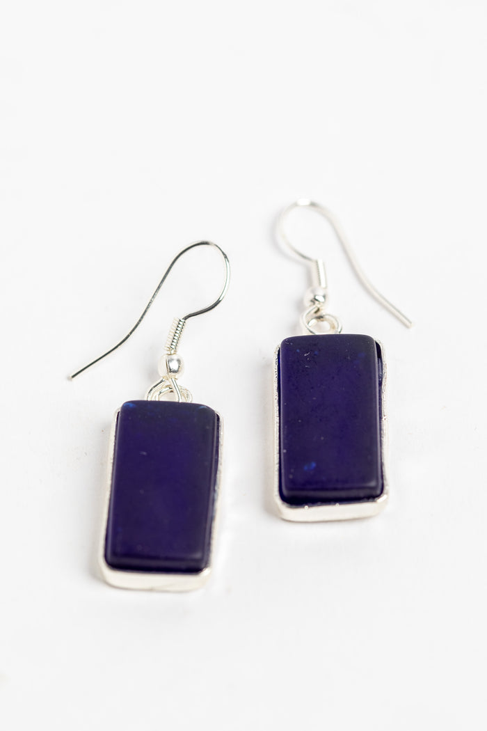 frosted glass dangle earrings in blue