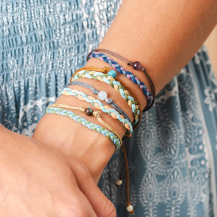 Mystery Bracelet, braided cord stack on wrist
