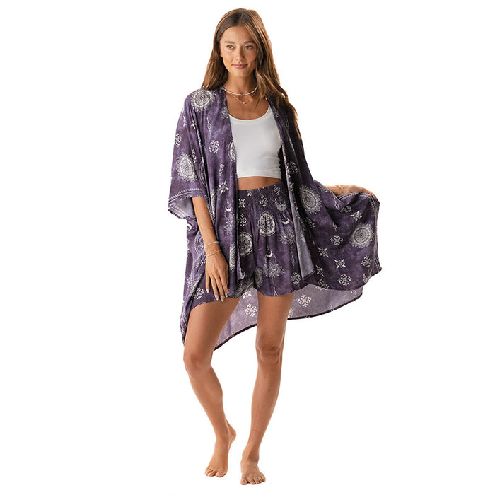 Mystic Plum Shorts, front with kimono