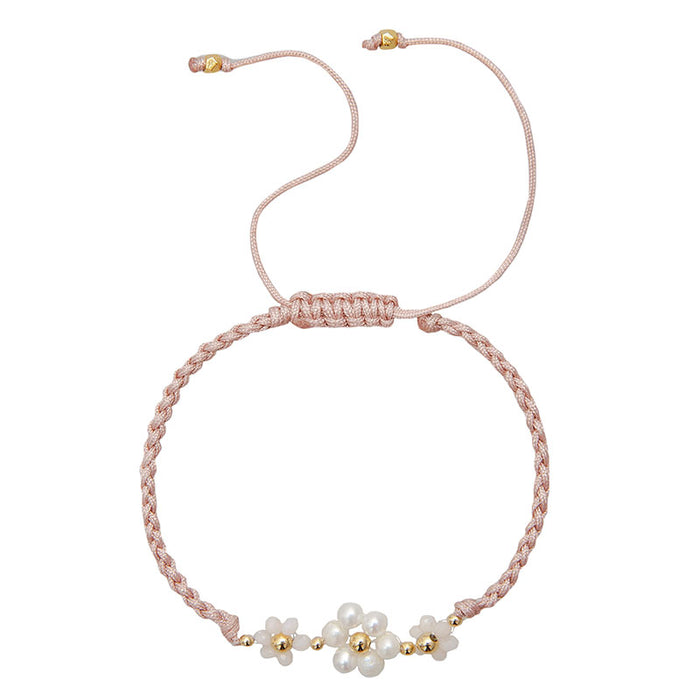 Peony Garden Party Bracelet, flat lay pink cord