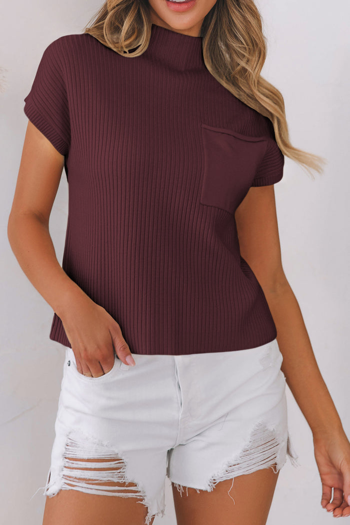Pull à manches courtes en tricot côtelé *
