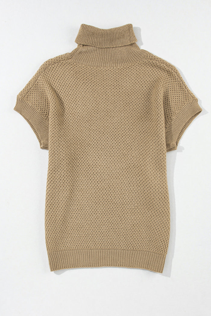 Pull texturé à col roulé et manches courtes kaki pâle