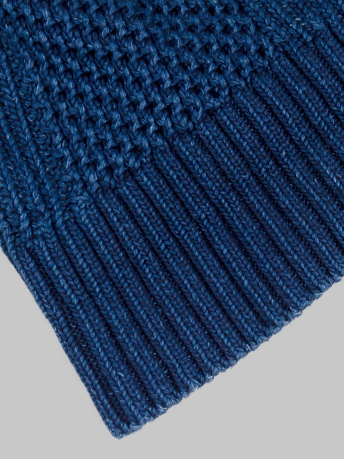 Rototo Aran Cable Indigo Watch Cap Dark Denim merino wool fabric