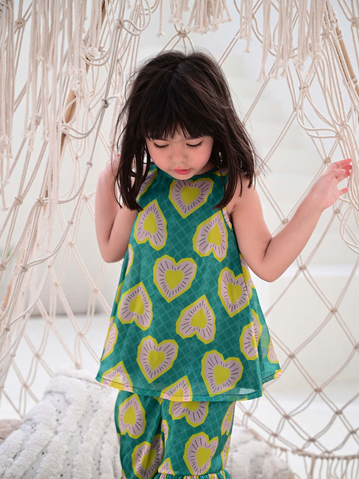 Sale JANYAS CLOSET Heart Print Green Sharara Set for Girls
