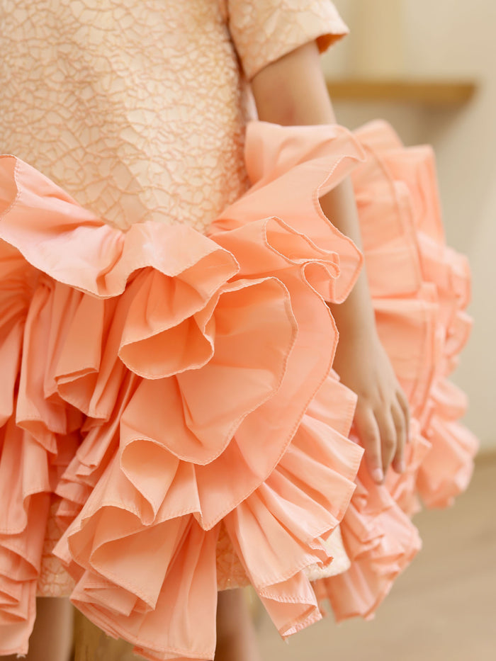 Sale JANYAS CLOSET Peachy Princess Jacquard Ruffle Dress