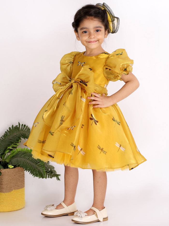 Sale Yellow Dragon Fly Organza-satin Dress