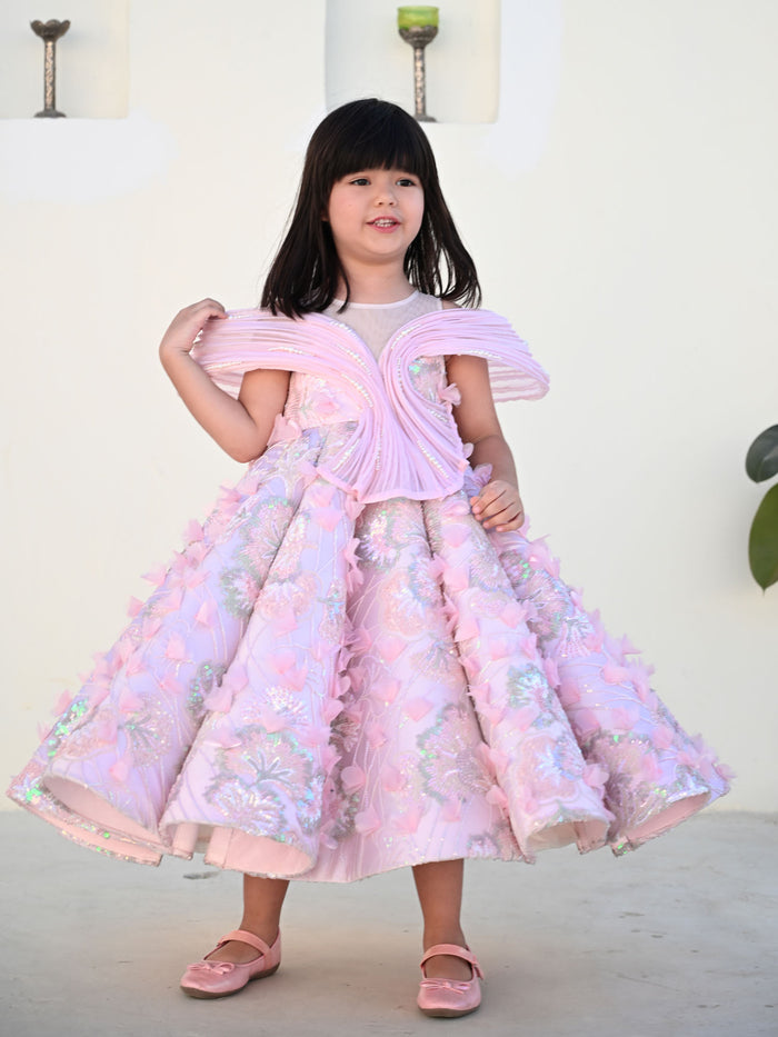 Sample Seashell Detachable Princess Pink Pearl Couture Gown