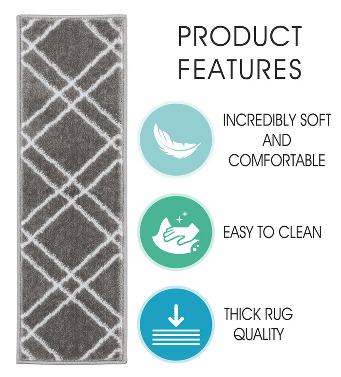 Stair Treads Rug 9"x28" Vintage Collection | Gray & White