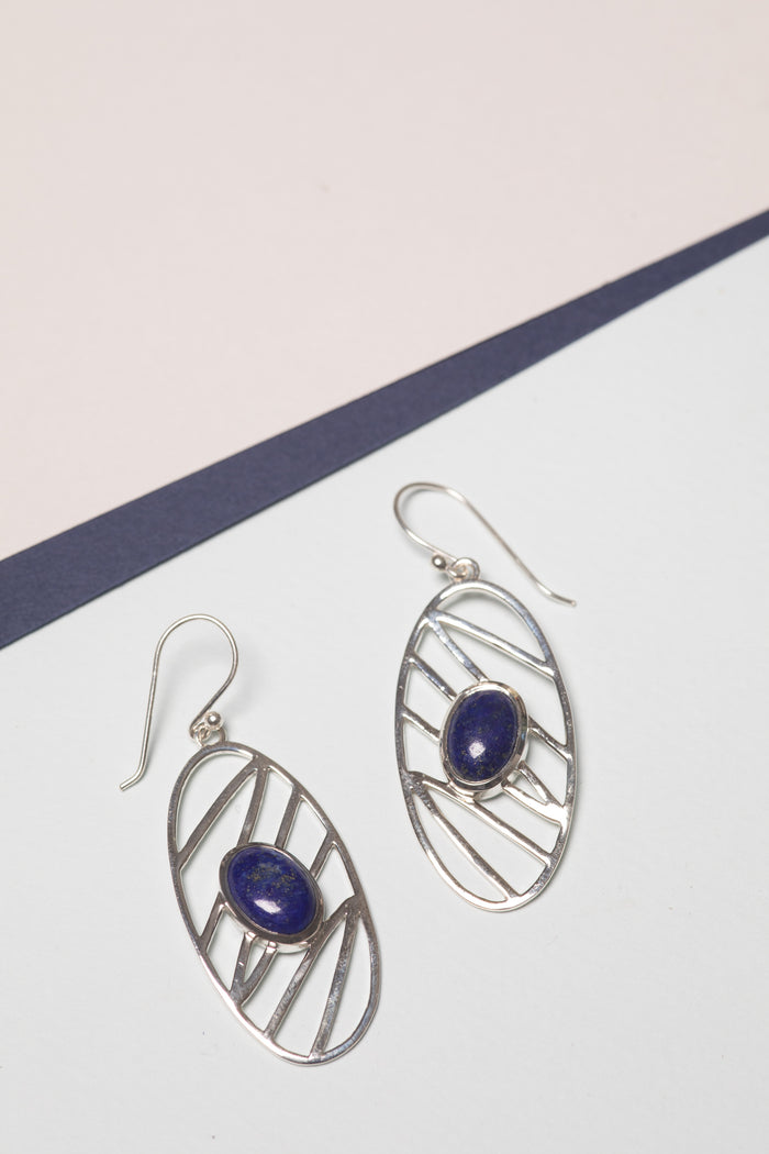 Sterling Silver Elissa Gemstone Earrings in Lapis
