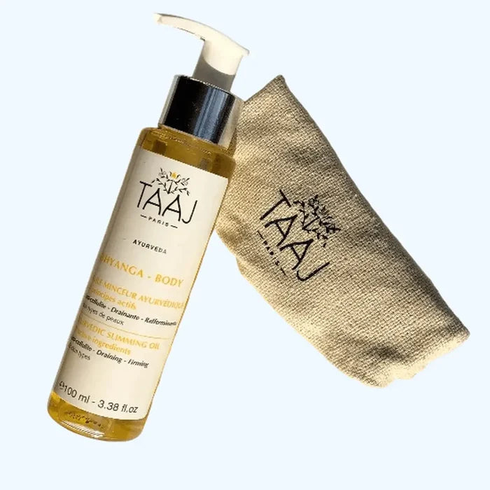 TAAJ KIT Minceur Huile Minceur Ayurvédique + Gant Garshan .Draine & Raffermit la Peau |