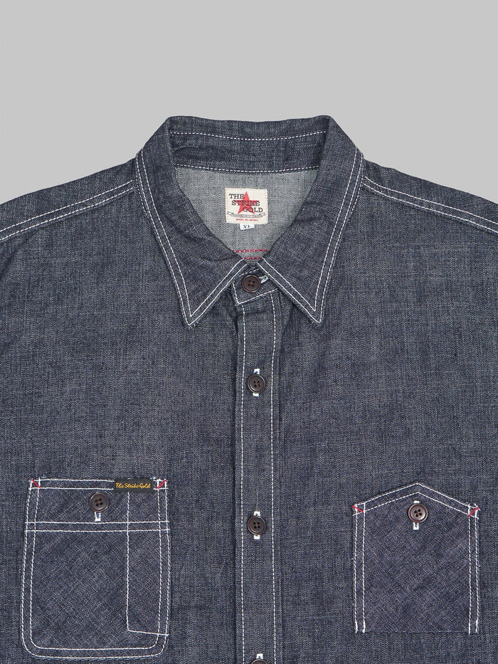 The Strike Gold Grey Slub Selvedge Denim Work Shirt collar