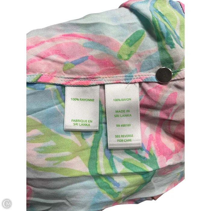Top Short Sleeve Designer By Lilly Pulitzer In Blue & Pink, Size: S
