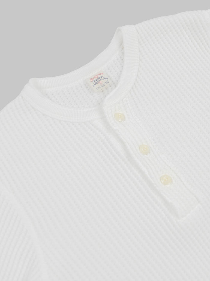 UES Thermal Big Waffle Henley TShirt Off White buttons closeup
