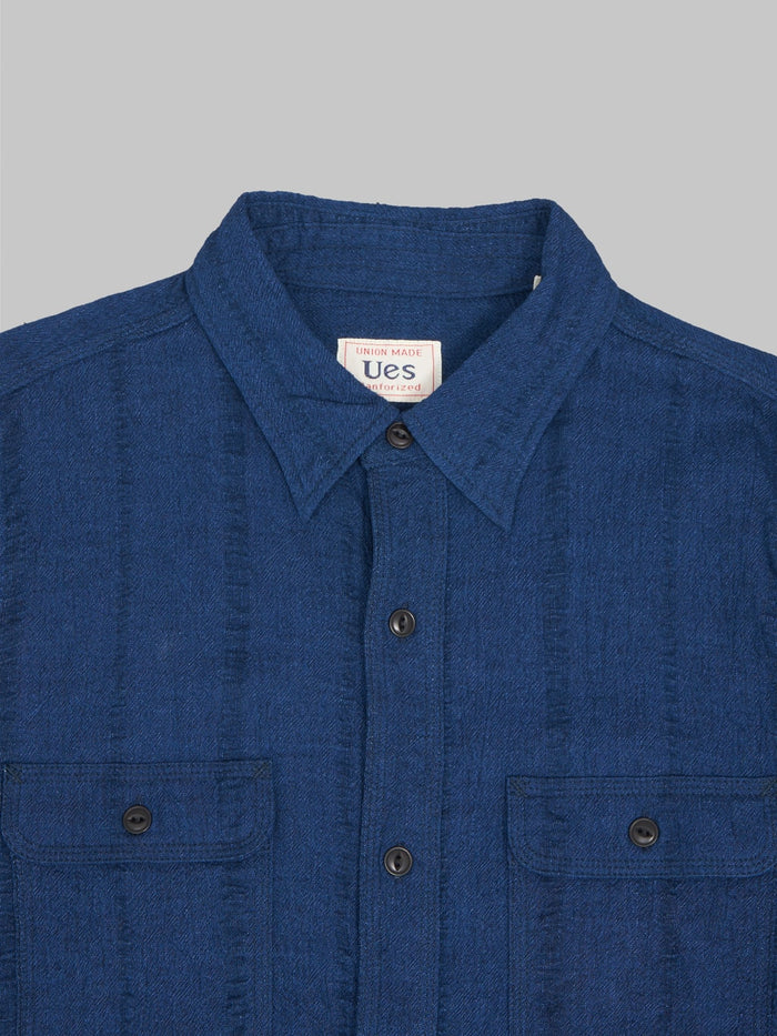 ues twisted yarn triple stitch indigo shirt front pocket