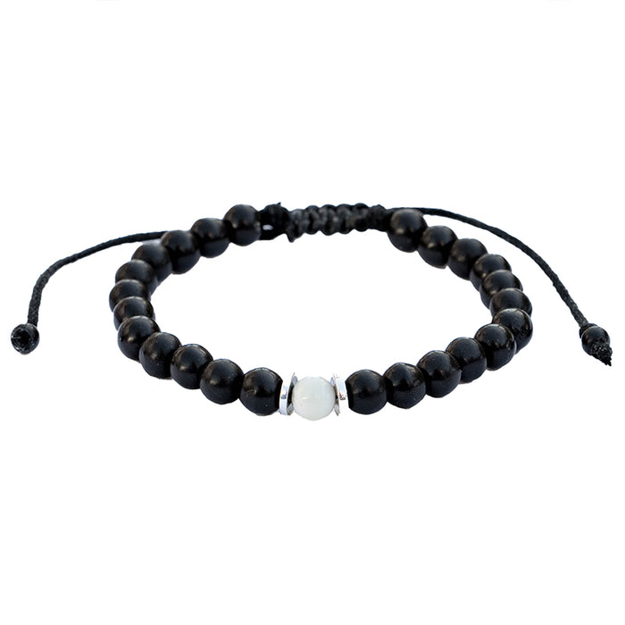 Yin to My Yang Bracelet Stack, black bracelet flat lay