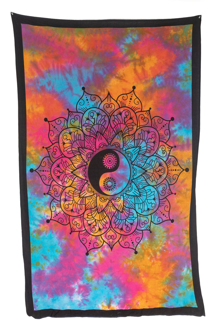 Yin yang lotus tie dye tapestry in multi