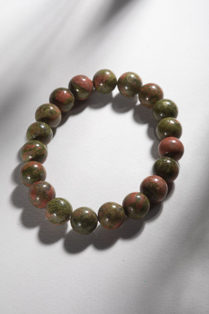 Round Gemstone Bead Bracelet in Unakite