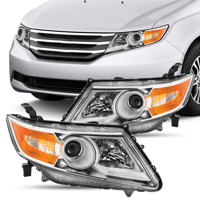 2011-2017 Honda Odyssey Chrome Headlights, Amber Corner Housing Assembly, Left & Right Side Pair, Direct OEM Fitment