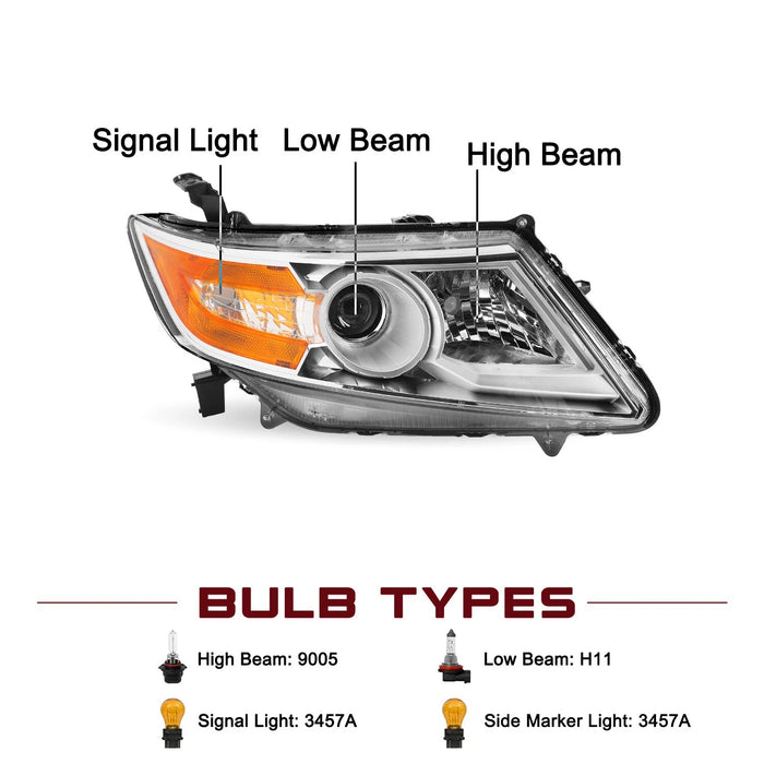2011-2017 Honda Odyssey Chrome Headlights, Amber Corner Housing Assembly, Left & Right Side Pair, Direct OEM Fitment