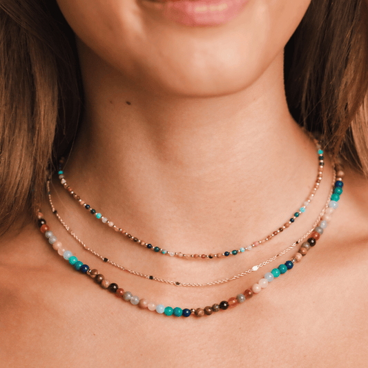 2mm + 4mm Master Healer Necklace Stack, layered on neck