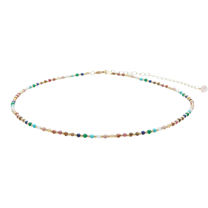 2mm multicolor stone and gold bead healing necklace