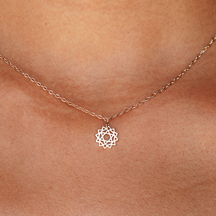 3mm Good Vibes + Heart Chakra Necklace Stack, pendant on collarbone