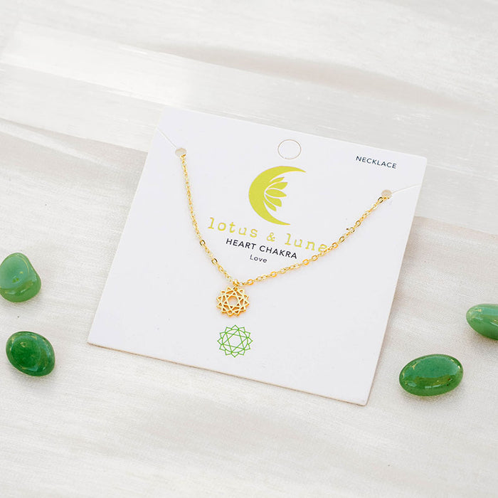 3mm Good Vibes + Heart Chakra Necklace Stack, flat lay on card
