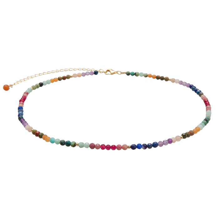 3mm Good Vibes + Heart Chakra Necklace Stack, flat lay