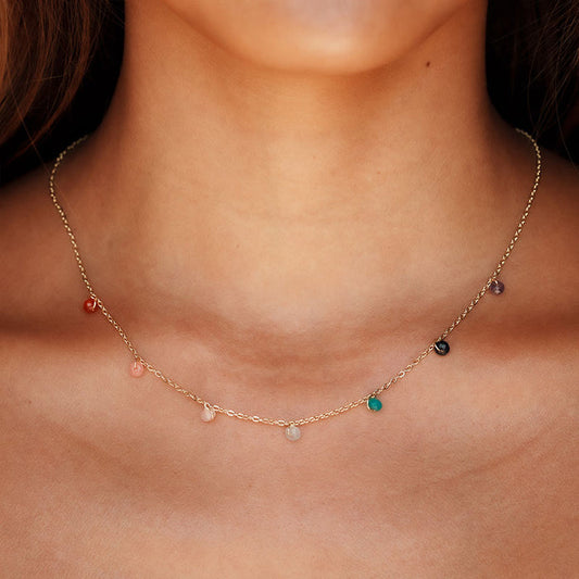 3mm Master Healer Dewdrop Necklace, gold chain on neck