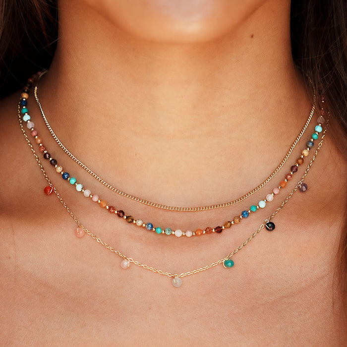 3mm Master Healer Dewdrop Necklace, layered on neck gold chain