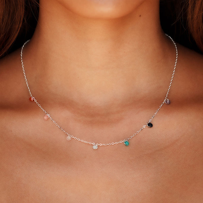 3mm Master Healer Dewdrop Necklace, silver chain on neck