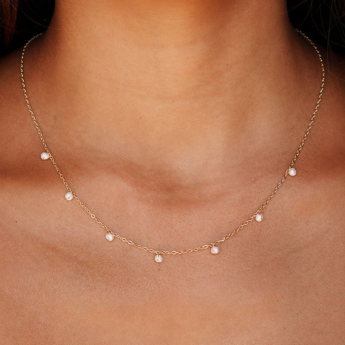 3mm Self Love Dewdrop Necklace, worn at the neck